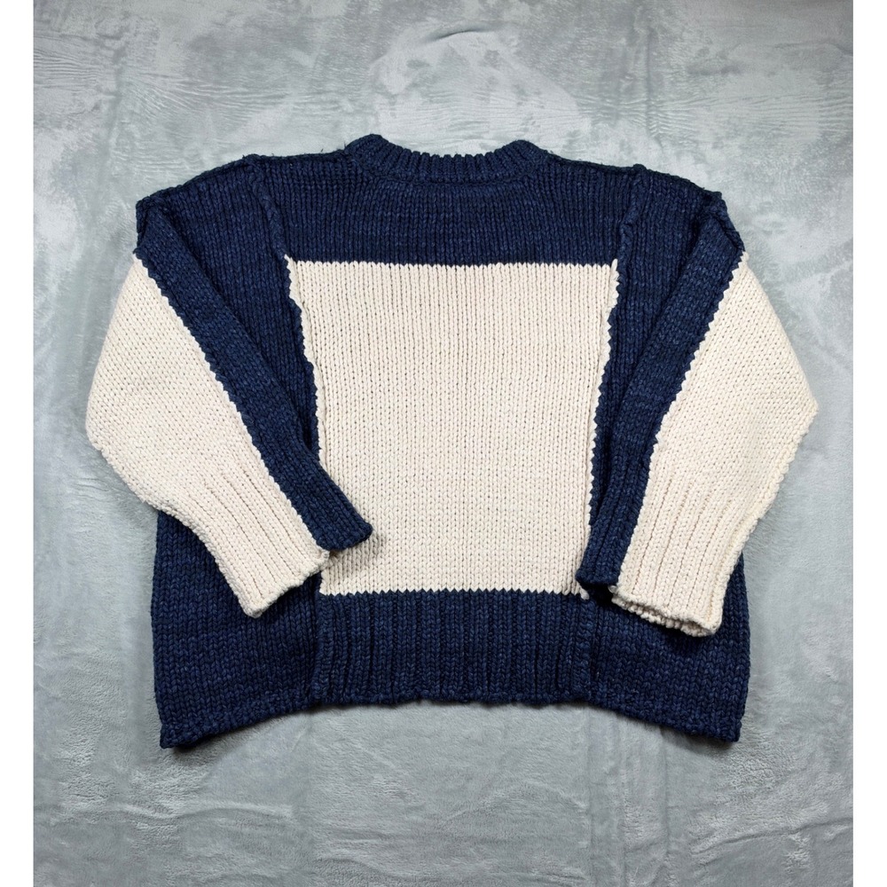 Anthropologie Pilcro Bird Sweater Small Blue Cream Heavyweight Chunky Knit - Picture 3 of 7